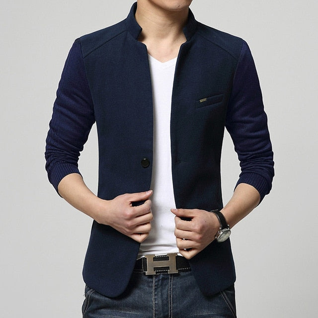 2019 New Mens Blazer Patchwork Suits For Men Top Quality Red Blazers Slim Fit Woolen Outwear Coat Costume Homme Blazer Men