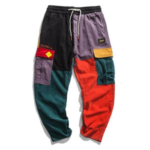 Fashion Pants Color Block Patchwork Corduroy Cargo Harem Pants Streetwear Cotton Trousers Harajuku Jogger Sweatpant