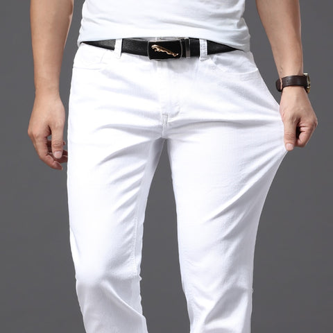Men's White Jeans Fashion Casual Classic Style Slim Fit Soft Trousers Male Brand Advanced Stretch Pants
