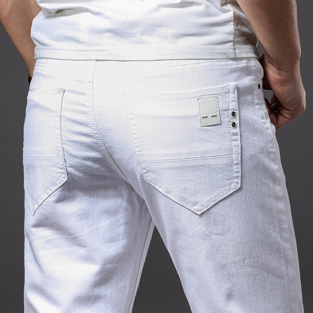 Men's White Jeans Fashion Casual Classic Style Slim Fit Soft Trousers Male Brand Advanced Stretch Pants