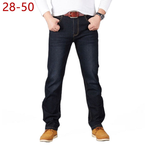 28-50 Big Size Man Pants High Stretch Straight baggy Trousers Fashion Casual Black Blue Denim Male Business Jeans Classic
