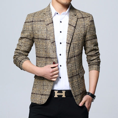 New fashion Autumn plaid men suit high quality mens suit jacket Business casual Suit Slim Fit terno masculino Blazer