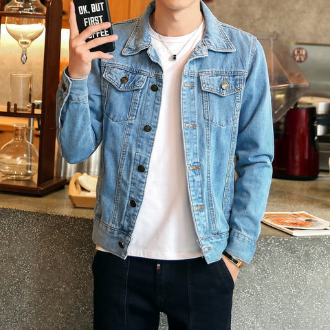 OLOME Fashion Solid Denim Jacket Mens Spring Casual Slim Fit Bomber Jackets Men Jean Jacket Mens Outwear Male Cowboy New Arrival
