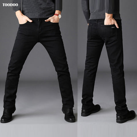 Black Casual Winter Men Jeans Strong Denim Strech Fabric Slim Cut Light Washed Man Pants Low Price Hot Sale Male Fashion Jeans