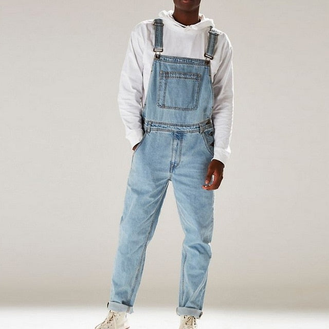MoneRffi Men Casual Jeans Denim Strap Jean Jumpsuit Loose Fitting Sleeveless Casual Feminino Overalls Dungarees Playsuit 2019