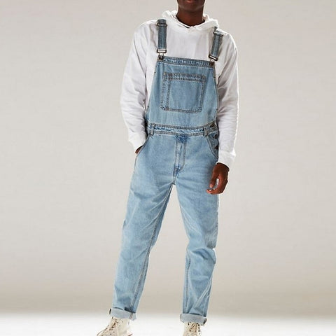 MoneRffi Men Casual Jeans Denim Strap Jean Jumpsuit Loose Fitting Sleeveless Casual Feminino Overalls Dungarees Playsuit 2019