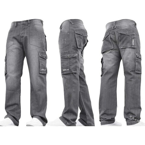 MORUANCLE Men's Casual Baggy Cargo Jeans Pants With Multi Pockets Loose Fit Tactical Denim Trousers For Male Plus Size S-5XL