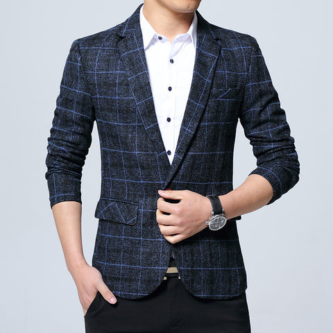 New Slim Fit Casual jacket Cotton Men Blazer Jacket Single Button Gray Mens Suit Jacket 2019 Autumn Patchwork Coat Male Suite