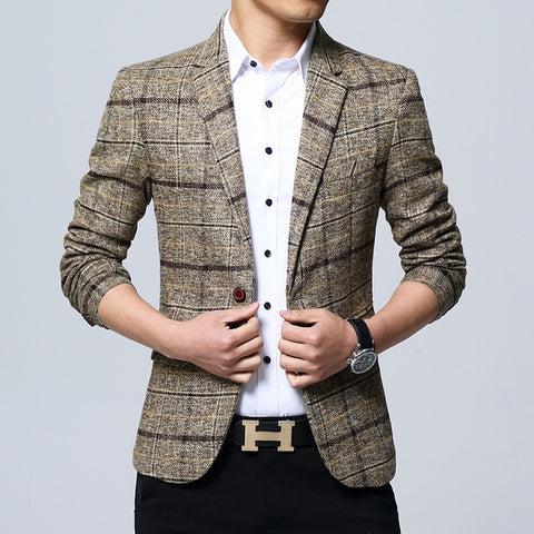 New Slim Fit Casual jacket Cotton Men Blazer Jacket Single Button Gray Mens Suit Jacket 2019 Autumn Patchwork Coat Male Suite