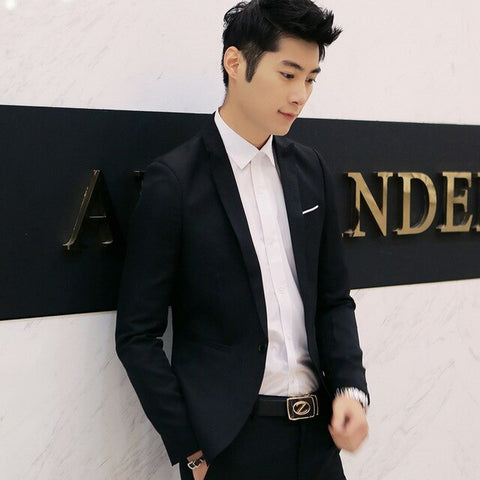 New Mens Casual Slim Fit One Button Suit Blazer Business Coat Jacket With Pocket