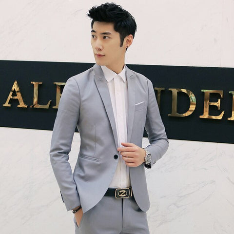New Mens Casual Slim Fit One Button Suit Blazer Business Coat Jacket With Pocket