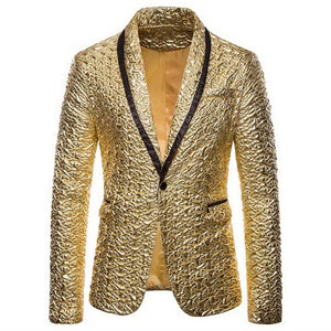 Hot Men Shiny Gold Sequin Glitter Embellished Blazer Jacket Men Nightclub Blazer Wedding Party Suit Jacket Stage Singers Clothes