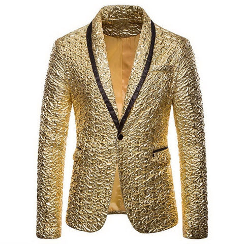 Hot Men Shiny Gold Sequin Glitter Embellished Blazer Jacket Men Nightclub Blazer Wedding Party Suit Jacket Stage Singers Clothes