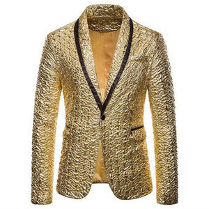 Hot Men Shiny Gold Sequin Glitter Embellished Blazer Jacket Men Nightclub Blazer Wedding Party Suit Jacket Stage Singers Clothes