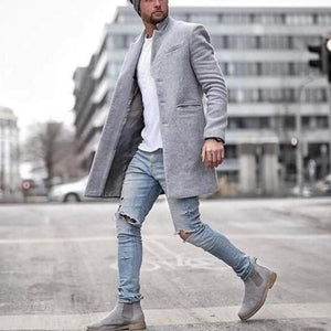 Men jackets vintage Casual  Lapel Coat Solid Color Long Sleeve Slim Single-breasted Tops Wool Blends