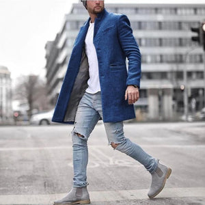 Men jackets vintage Casual  Lapel Coat Solid Color Long Sleeve Slim Single-breasted Tops Wool Blends