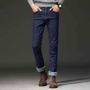 2019 Men Fashion Winter Jeans Men Black Slim Fit Stretch Thick Velvet Pants Warm Jeans Casual Fleece Trousers Male Plus Size