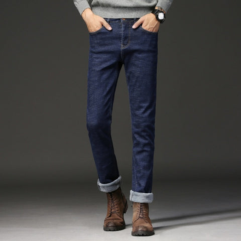 2019 Men Fashion Winter Jeans Men Black Slim Fit Stretch Thick Velvet Pants Warm Jeans Casual Fleece Trousers Male Plus Size