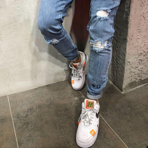 Europe And America MEN'S Jeans New Style with Holes Embroidery MEN'S Trousers Ozhouzhan Men's Skinny Pants