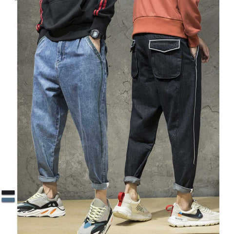 Fashion Harem Jeans Cotton Mens Jeans Casual Hip Hop Pants Denim Pants Street Style Loose Blue Trousers Men Clothes