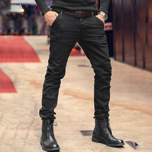 Fashion Skinny Men Jeans Casual Solid Knee Holes Washed Dark Trousers 2019 Comfortable Summer Male Zipper Pencil Pants K755