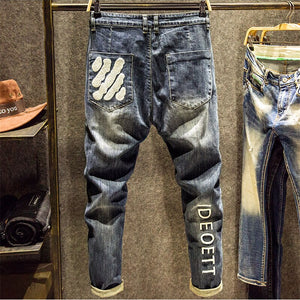 Mens Jeans Hip Hop Jeans Letter Streetwear Casual Men Pants Black Blue Clothes 2019 New Spring Autumn Vintage Trousers Big Size