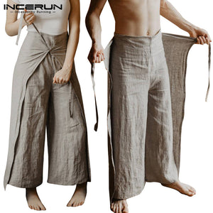 INCERUN Men Thai Fisherman Pants Loose Vintage Solid Color Women Long Pants 2019 Joggers Wide Leg Pants Men Trousers S-5XL