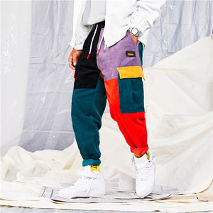 Hip hop jeans retro stitching corduroy multi-process jeans harem pants men's street pants jogging sports pants cotton jeans
