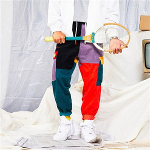 Hip hop jeans retro stitching corduroy multi-process jeans harem pants men's street pants jogging sports pants cotton jeans