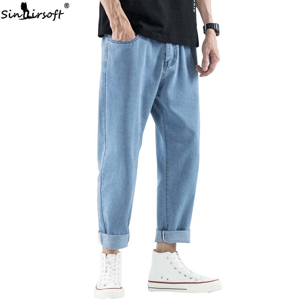 2019 New Korean Bag Jogging Street Sports Mens Jeans For Hombre Men's Blue Nine Pants Casual Cotton Soft Large Size Jeans Men