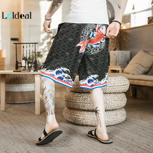 LOLDEAL Summer Printing Men's Casual Slim Sports Pants Cut Linen Tide Men's Shorts