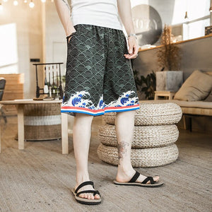 LOLDEAL Summer Printing Men's Casual Slim Sports Pants Cut Linen Tide Men's Shorts