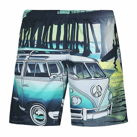 Summer men's board shorts bathing swimsuit Cartoon Bus Funny Casual quick dry beach short Hip Hop sexy liner sungs swimwear mesh