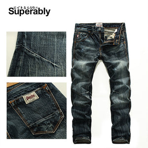 Vintage Men`s Dark Jeans Mid Stripe Slim Straight Denim Pants Male high Quality Superably Brand Jeans Men 28-38 206-1