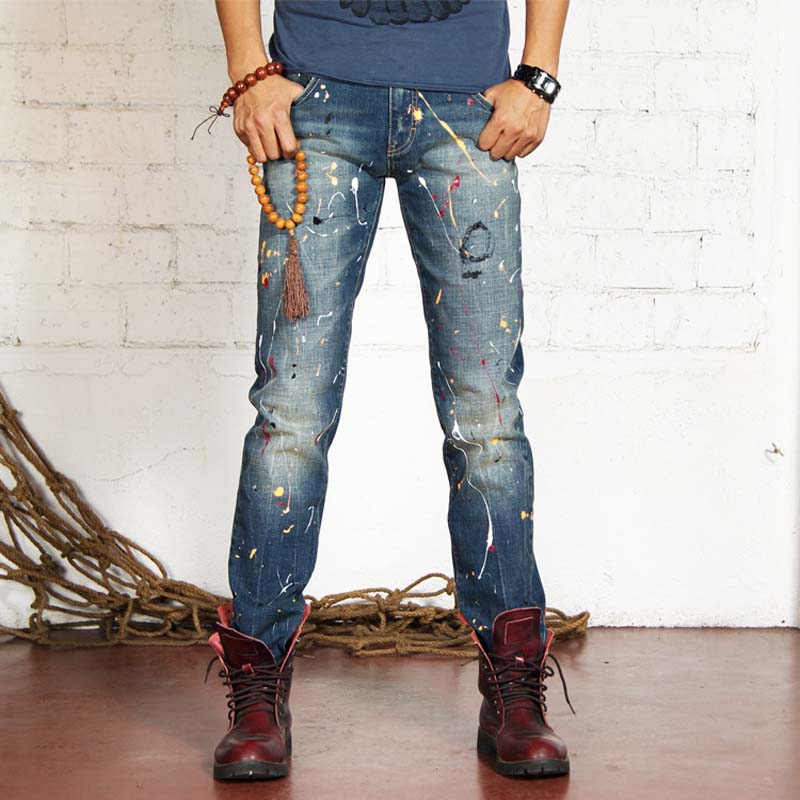 Europe brand ink jeans four seasons paragraph jeans Men's denim trousers Slim feet