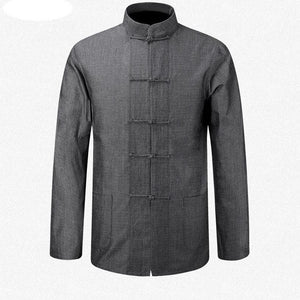 New Male Cotton Shirt Traditional Chinese Men Coat Clothing Kung Fu Tai Chi Uniform Autumn Spring Long Sleeve Jacket for Man