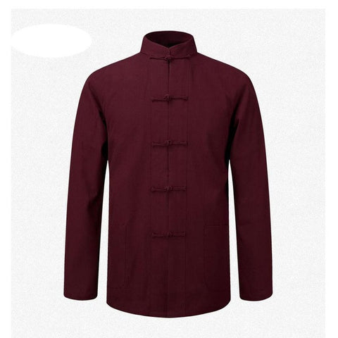 New Male Cotton Shirt Traditional Chinese Men Coat Clothing Kung Fu Tai Chi Uniform Autumn Spring Long Sleeve Jacket for Man
