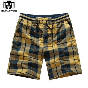 MIACAWOR New Summer Plaid Casual Men Shorts Cotton Slim Fit Board Shorts Homme Fashion Beach Shorts Male Clothing Plus Size K806