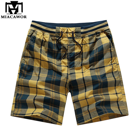 MIACAWOR New Summer Plaid Casual Men Shorts Cotton Slim Fit Board Shorts Homme Fashion Beach Shorts Male Clothing Plus Size K806