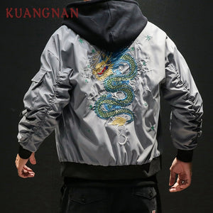 KUANGNAN Chinese Dragon Embroidery Jacket Men Fashions Hip Hop Streetwear Bomber Jacket Men Coat Men Jacket Coat 5XL 2018 Autumn