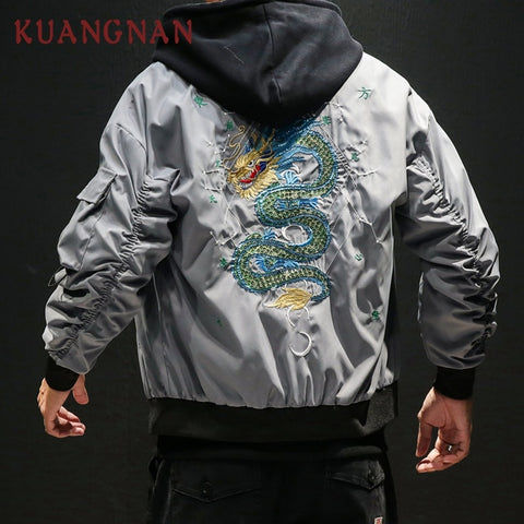 KUANGNAN Chinese Dragon Embroidery Jacket Men Fashions Hip Hop Streetwear Bomber Jacket Men Coat Men Jacket Coat 5XL 2018 Autumn
