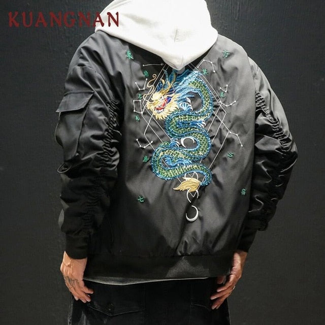 KUANGNAN Chinese Dragon Embroidery Jacket Men Fashions Hip Hop Streetwear Bomber Jacket Men Coat Men Jacket Coat 5XL 2018 Autumn