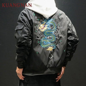 KUANGNAN Chinese Dragon Embroidery Jacket Men Fashions Hip Hop Streetwear Bomber Jacket Men Coat Men Jacket Coat 5XL 2018 Autumn