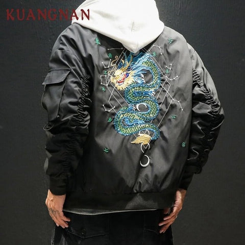 KUANGNAN Chinese Dragon Embroidery Jacket Men Fashions Hip Hop Streetwear Bomber Jacket Men Coat Men Jacket Coat 5XL 2018 Autumn