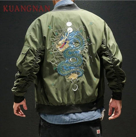 KUANGNAN Chinese Dragon Embroidery Jacket Men Fashions Hip Hop Streetwear Bomber Jacket Men Coat Men Jacket Coat 5XL 2018 Autumn