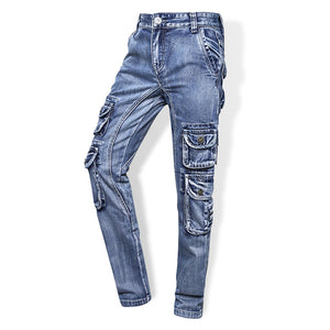 ABOORUN Men's Brand Cargo Jeans Multi Pockets Tactical Denim Pants High Quality Male Outdoor Casual Jeans x1647