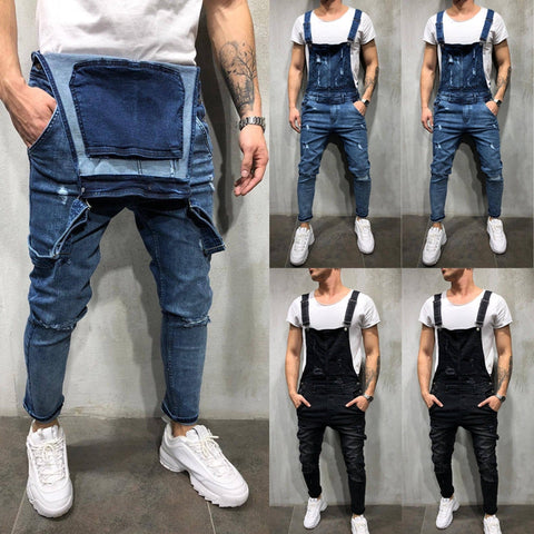 Fashion Men's Ripped Skinny Jeans Destroyed Frayed Slim Denim Pant Overalls Zipper