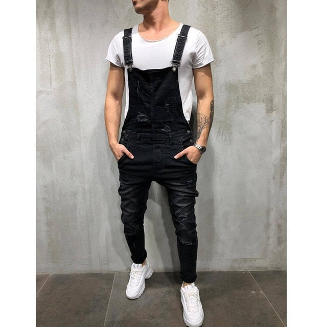 Fashion Men's Ripped Skinny Jeans Destroyed Frayed Slim Denim Pant Overalls Zipper