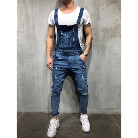 Fashion Men's Ripped Skinny Jeans Destroyed Frayed Slim Denim Pant Overalls Zipper