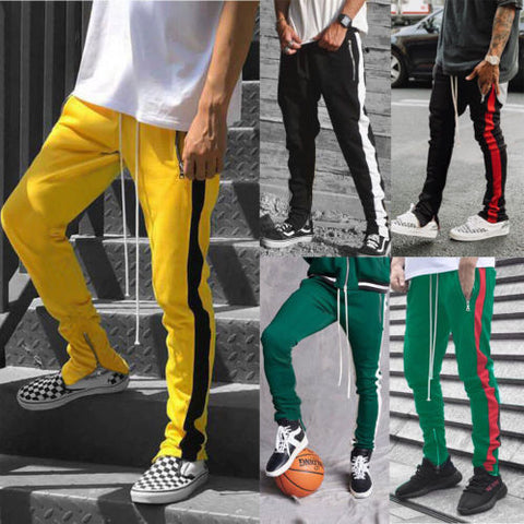 2019 Mens Zipper Pocket Anke Zip Track Pants Long Dawstring Sweatpants Side Striped Patchwork Casual Retro Trousers Man Pants